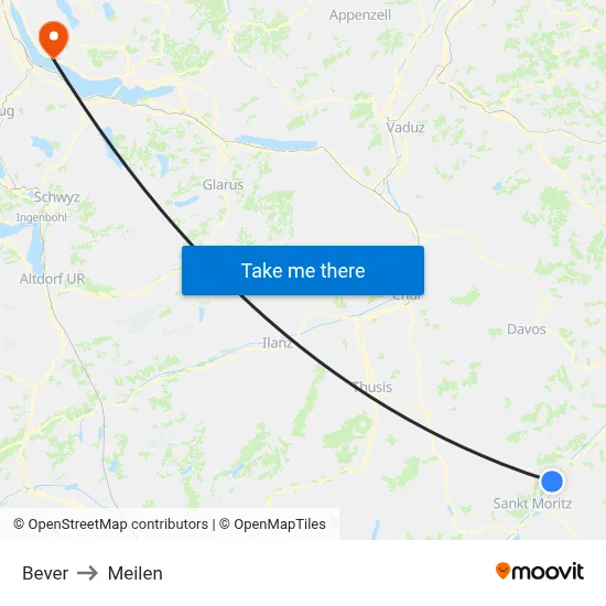 Bever to Meilen map