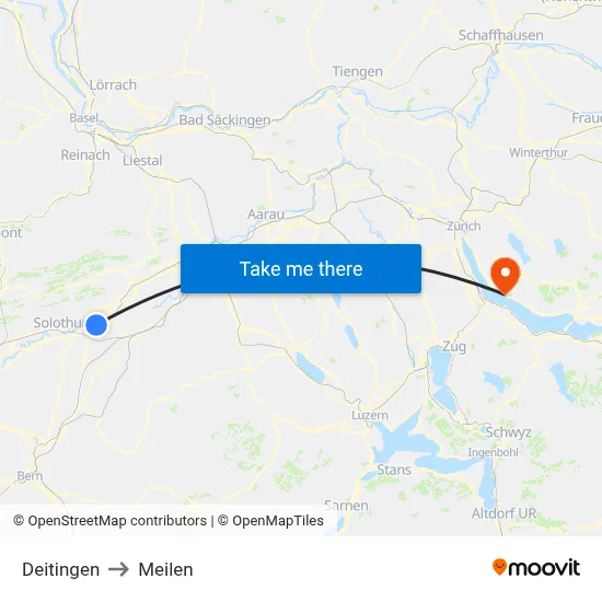 Deitingen to Meilen map