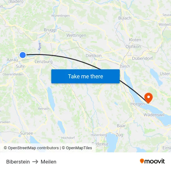 Biberstein to Meilen map
