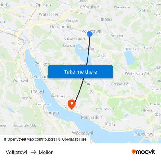 Volketswil to Meilen map