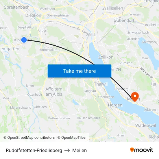 Rudolfstetten-Friedlisberg to Meilen map