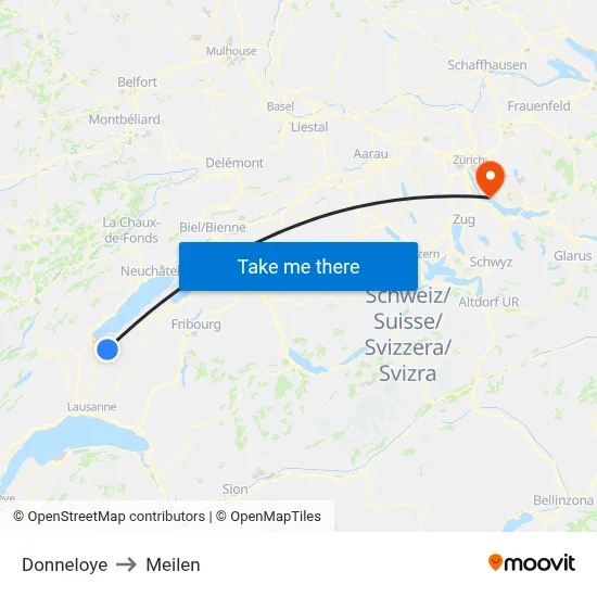 Donneloye to Meilen map
