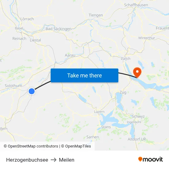 Herzogenbuchsee to Meilen map