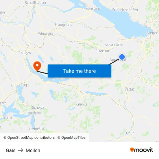 Gais to Meilen map