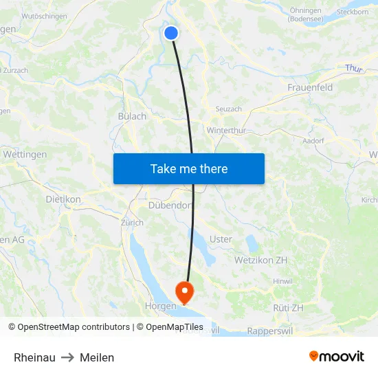 Rheinau to Meilen map
