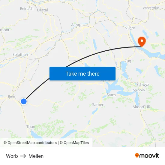 Worb to Meilen map
