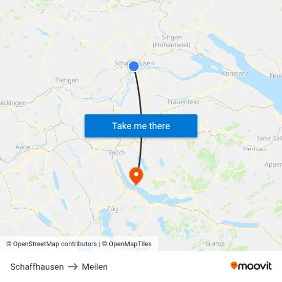 Schaffhausen to Meilen map
