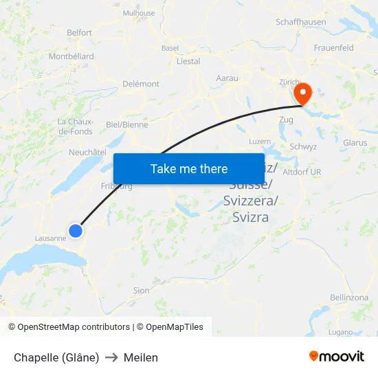 Chapelle (Glâne) to Meilen map