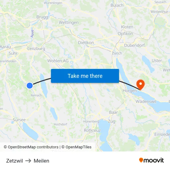 Zetzwil to Meilen map