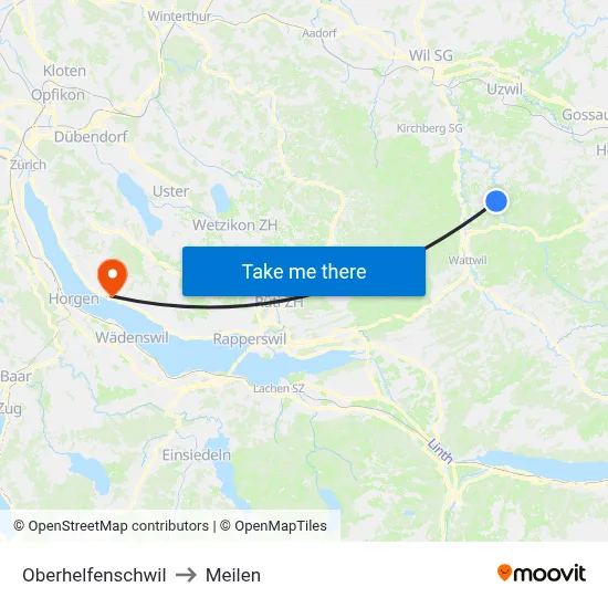 Oberhelfenschwil to Meilen map