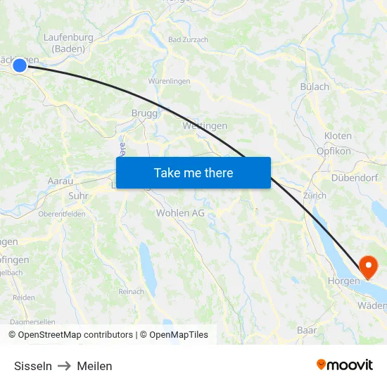 Sisseln to Meilen map