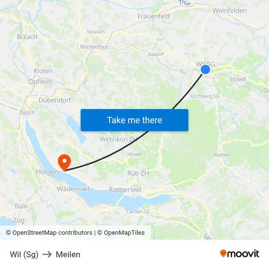 Wil (Sg) to Meilen map