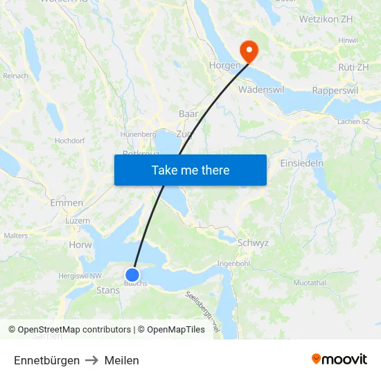 Ennetbürgen to Meilen map