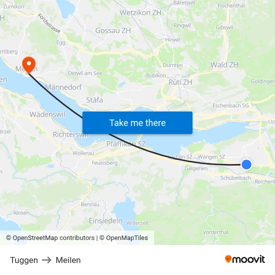 Tuggen to Meilen map