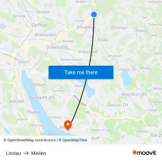 Lindau to Meilen map
