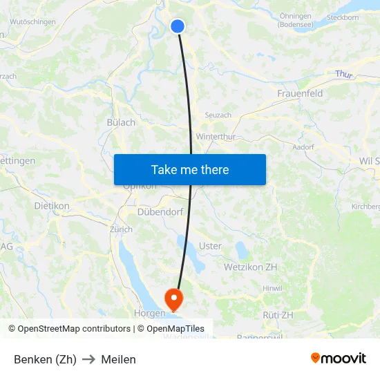 Benken (Zh) to Meilen map