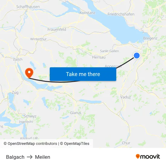 Balgach to Meilen map