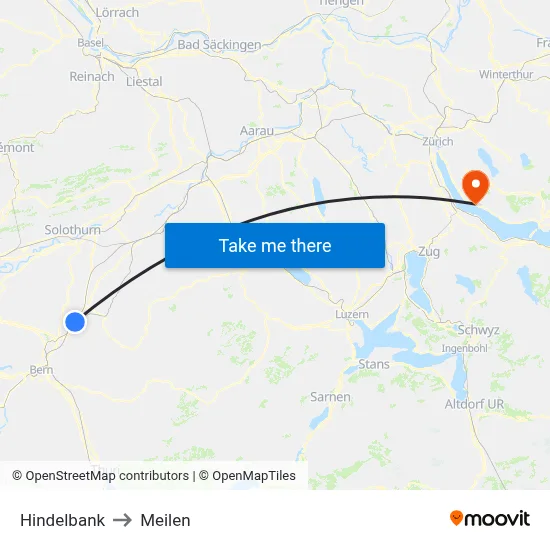 Hindelbank to Meilen map