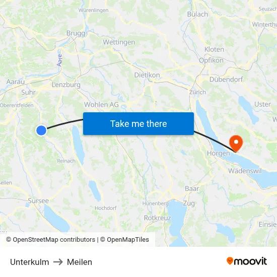 Unterkulm to Meilen map