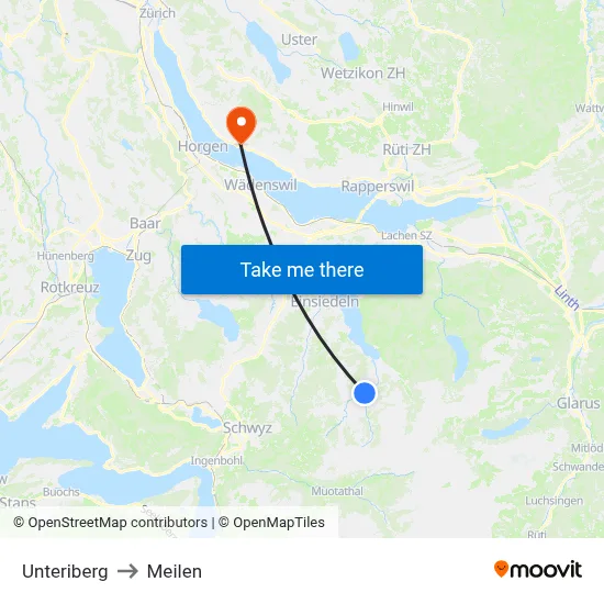 Unteriberg to Meilen map