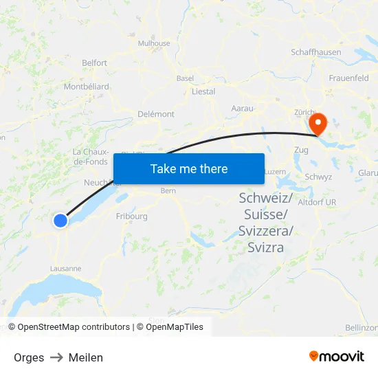 Orges to Meilen map
