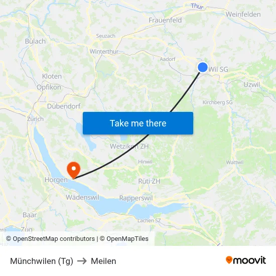 Münchwilen (Tg) to Meilen map
