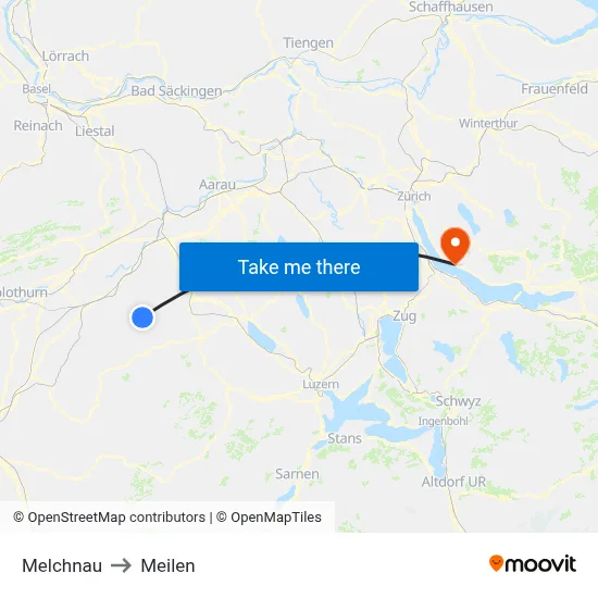 Melchnau to Meilen map