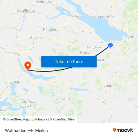 Wolfhalden to Meilen map