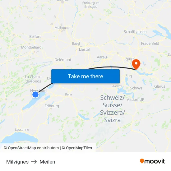Milvignes to Meilen map
