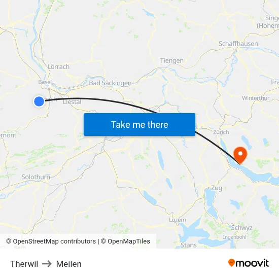 Therwil to Meilen map
