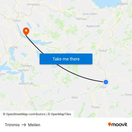 Trimmis to Meilen map