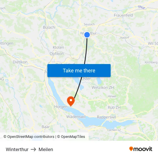 Winterthur to Meilen map