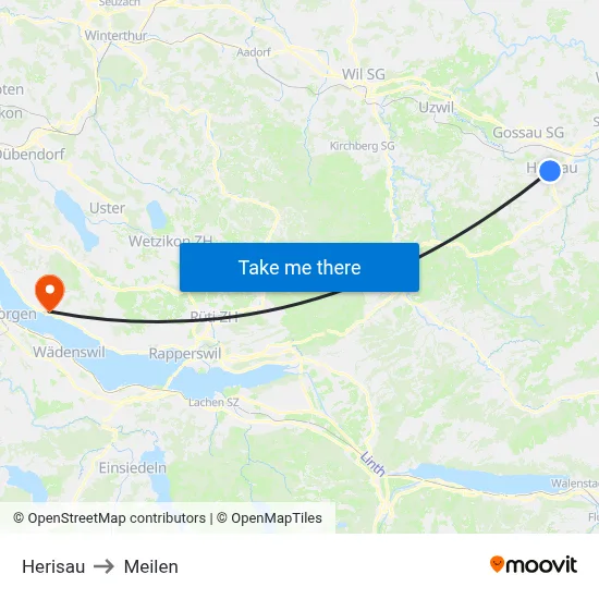 Herisau to Meilen map