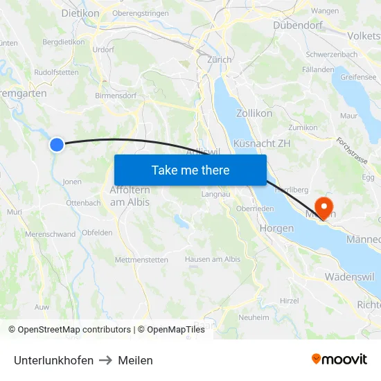 Unterlunkhofen to Meilen map