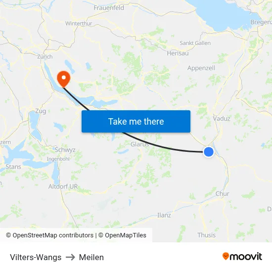 Vilters-Wangs to Meilen map