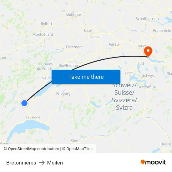 Bretonnières to Meilen map