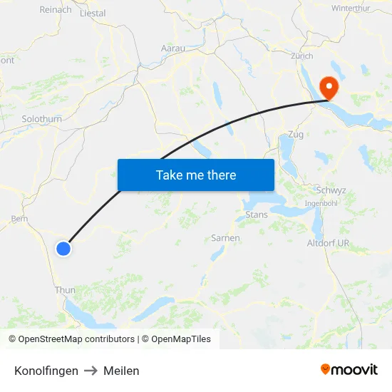 Konolfingen to Meilen map