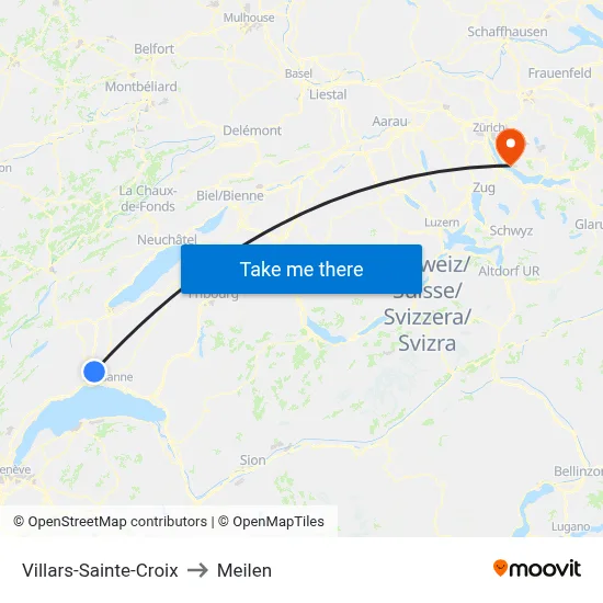 Villars-Sainte-Croix to Meilen map
