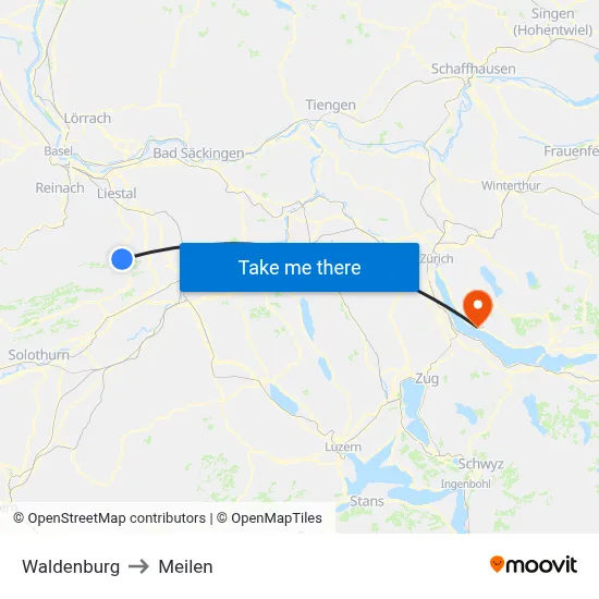 Waldenburg to Meilen map