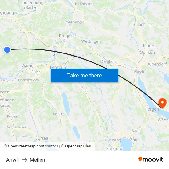 Anwil to Meilen map