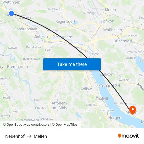 Neuenhof to Meilen map