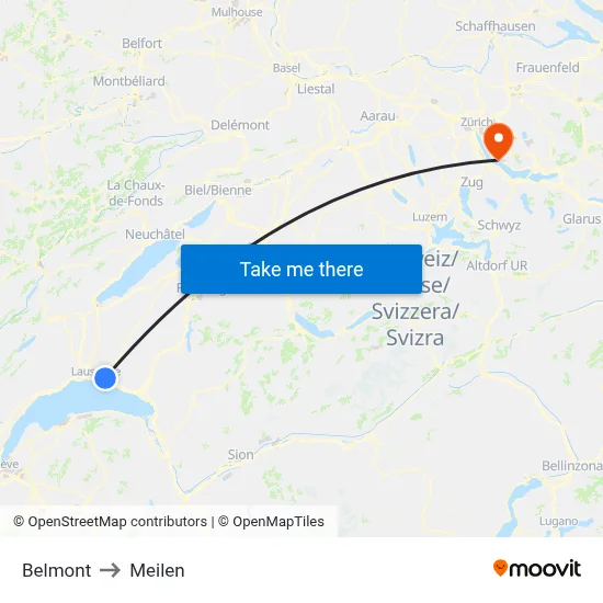Belmont to Meilen map