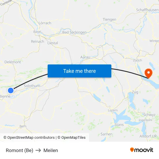 Romont (Be) to Meilen map