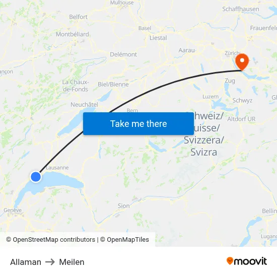 Allaman to Meilen map