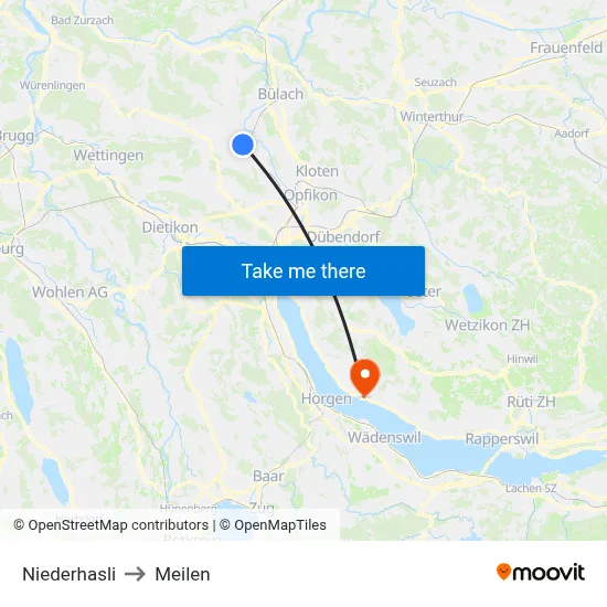 Niederhasli to Meilen map