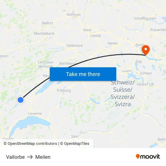 Vallorbe to Meilen map