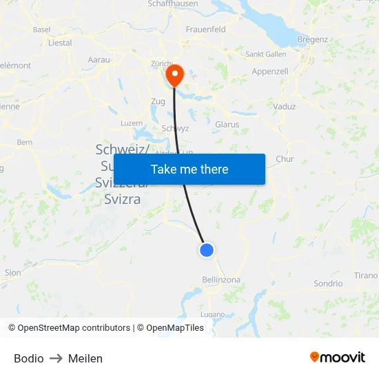 Bodio to Meilen map