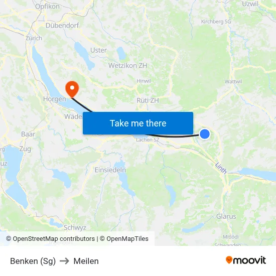 Benken (Sg) to Meilen map