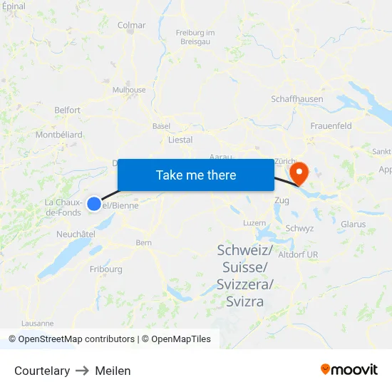 Courtelary to Meilen map