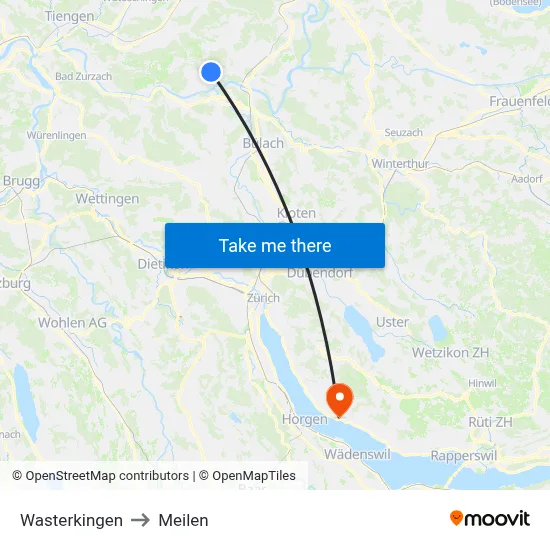 Wasterkingen to Meilen map